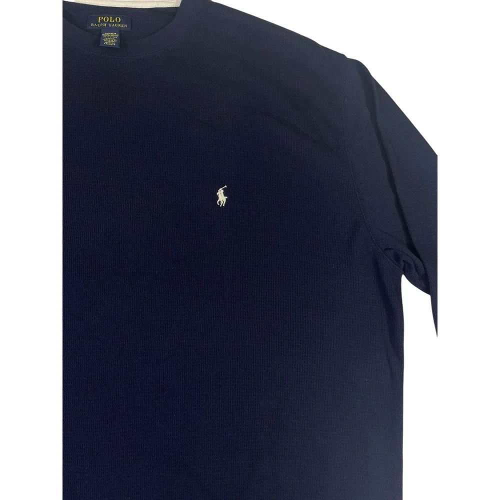 Polo‎ Ralph Lauren Sleepwear Shirt Men 4X Navy Blue Logo Waffle Knit 3/4 Sleeve